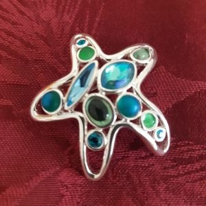 Monet Silver Cabochon Starfish Brooch